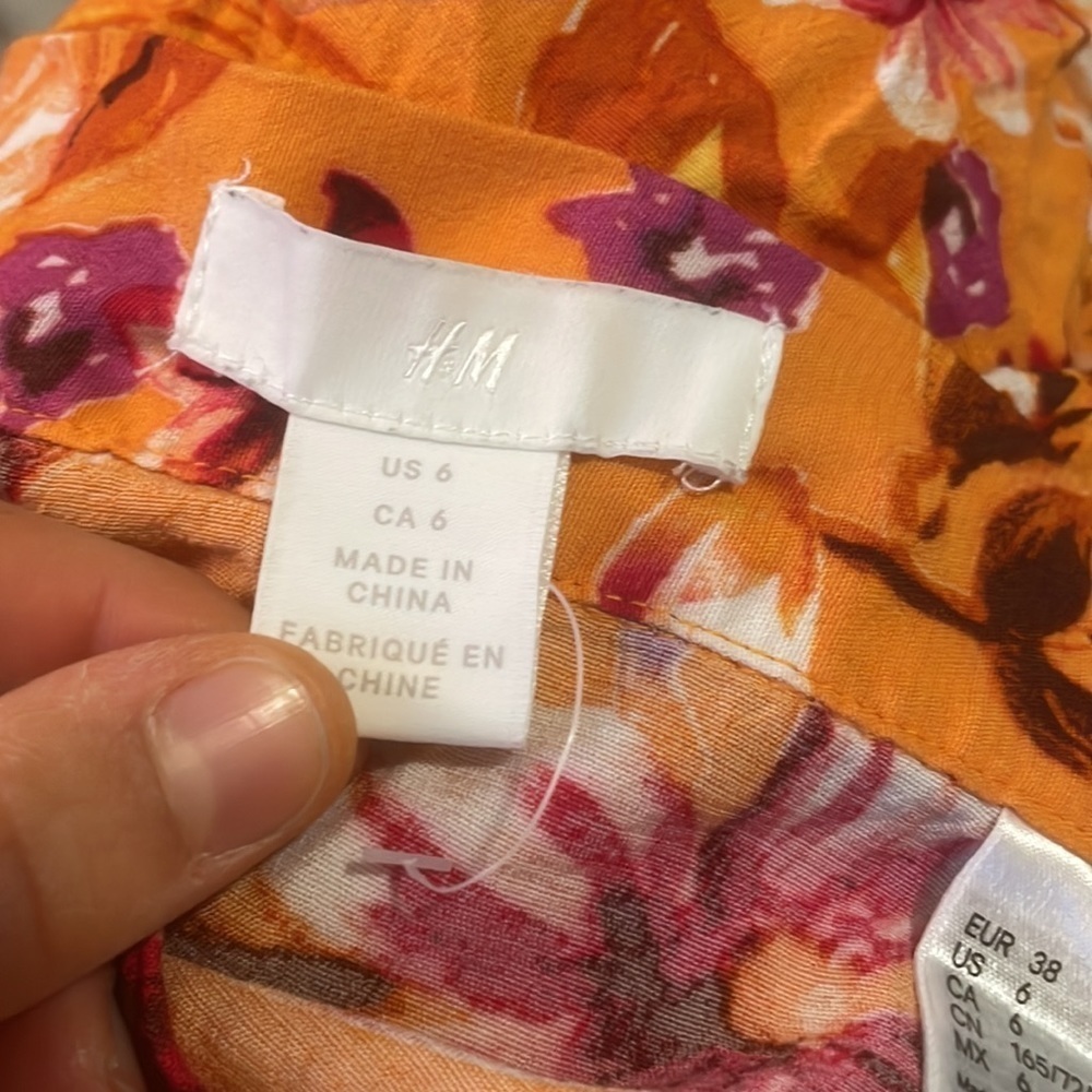 H&m floral orange tropical side slit midi skirt - Picture 6 of 7